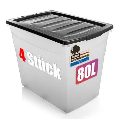 A white plastic storage box with a black lid, shown from a slightly elevated front-left angle against a white background.