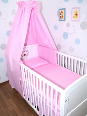 Produktbild von Primawela Baby Bettwäsche Set mit Applikation- 6 teiliges Set mit Vollstoff Himmel Bettset Nestchen -4. Bärchen mit Herzen-Rosa