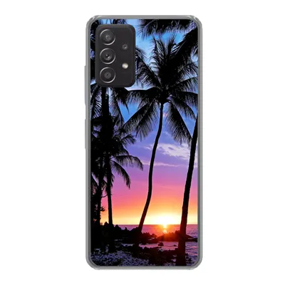 Produktbild von MuchoWow® Handyhülle Schutzhülle Hülle für Samsung Galaxy A53 5G Der farbenprächtige Sonnenuntergang hinter einer Reihe von Palmen auf Hawaii Silikon Softcase Handy Hülle - Schutzabdeckung