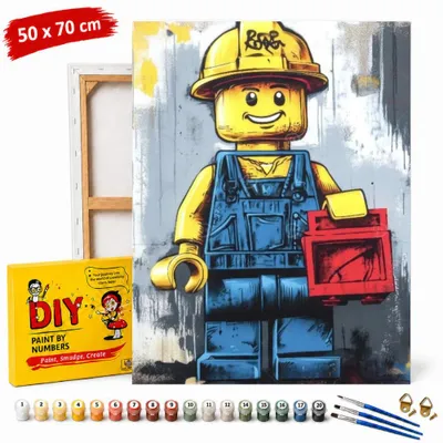 Produktbild von Malvorlage nach Zahlen mit Rahmen „Lego-Männchen“, 50 x 70 cm