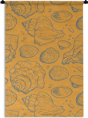 Produktbild von MuchoWow® Wandteppich Wandbehang Muscheln - Gelb - Orange - Muster 90x135 cm Tapisserie Dekoration Wandtuch - Baumwolle - Wandskulptur