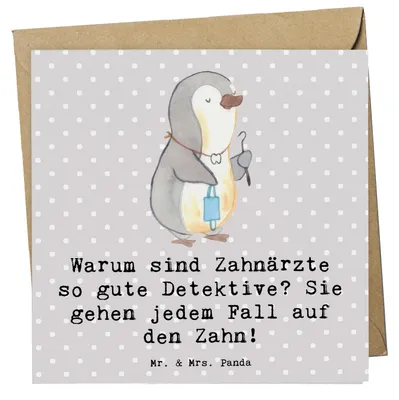 Produktbild von Mr. & Mrs. Panda Grußkarte Zahnarzt Detektiv - Grau Pastell - Geschenk, Zahnpraxis, Glückwunschkarte, doppelkarte, Berufsalltag, Klappkarte, handgefertigte Geschenke