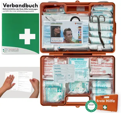 Produktbild von Verbandskoffer/Verbandskasten (G) - Erste Hilfe nach aktueller DIN 13169 für Betriebe -DSGVO- INKL. PERFORIERTEM VERBANDBUCH