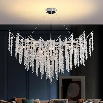 Immagine prodotto di Lampadario in cristallo, lampada a sospensione moderna in cristallo a bracci, lampada a sospensione regolabile in altezza, ideale per sala da pranzo, cucina, soggiorno e camera da letto