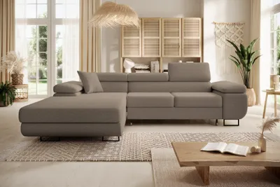 Produktbild von Easy4You Ecksofa NORBERG Boucle L-Form Beige – 279x72x205 cm - Schlafsofa mit Bettkasten und Schlaffunktion - Eckcouch mit Stauraum – Links – Stoff Lambi 03