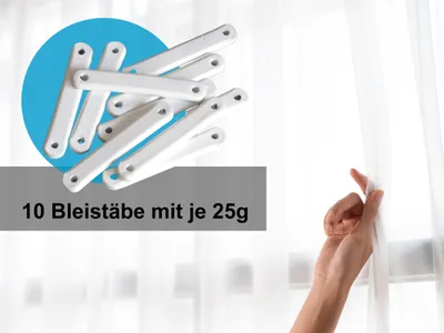 Produktbild von 10 Stück Bleistäbe je 25g, Bleistreifen, Bleistangen, Bleistäbchen, Beschwerung für Gardinen, Gardinenbeschwerung, Gardinengewichte