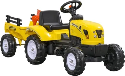 Image de Tracteur à pédales Fortuna Lai avec remorque, outils, klaxon, pour enfants à partir de 3 ans, structure métallique, noir et jaune, 133 x 42 x 51 cm