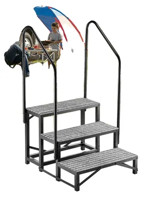 Produktbild von VEVOR Wohnmobilstufen mit Handlauf, 2 Stufen, 300 kg Tragfähigkeit, robuste Außentreppen für Wohnmobile mit rutschfester Matte für Senioren und Haustiere, tragbare Stufen für Whirlpool, Wohnwagen, Mobilheim, Veranda, Pool, SPA
