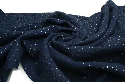 Obrázek produktu pro Bavlněná mušelínová tkanina se stříbrnými puntíky, dvojitá gáza, námořnická modř 50 x 130 cm