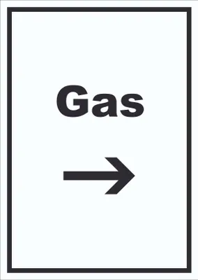 Produktbild von Gas Schild mit Text und Richtungspfeil rechts Anschluss hochkant A5 (148x210mm)