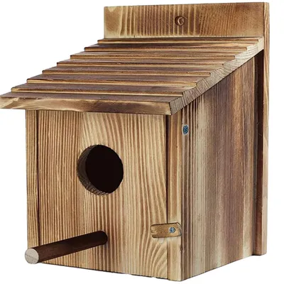 Produktbild von Holz Vogelhaus & Nistkasten für Außenbereich – Wetterfestes Vogelhäuschen mit Sitzstange, Naturholz, 14 x 14 x 22 cm