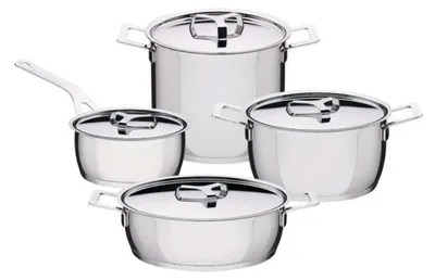 7-teiliges Kochtopf-Set, Edelstahl, spiegelpoliert, silber