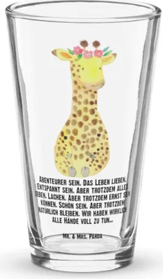 Produktbild von Mr. & Mrs. Panda Glas Giraffe Blumenkranz - Transparent - Geschenk, Afrika, Wasserglas, Selbstliebe, Tumbler, Trinkglas, Freundin, Abenteurer, Longdrinkglas, Bierglas