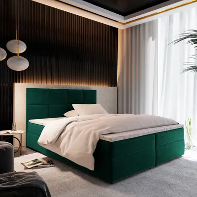 Produktbild von Masseno Boxspringbett LENA 180x200 cm Komplett-Set mit Bonell Matratze und Topper, Polsterbett mit Bettkästen -Grün, KRONOS 19