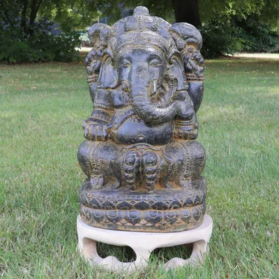 Produktbild von Ganesha Figur Hinduismus Buddhismus Gott Götterbote Ganapati Geschenk Garten Gartendeko Beton GRC Braun Antik 43 cm