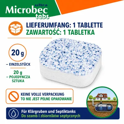 Produktbild von Biologische Reinigungstabletten für Gruben und Kläranlagen, 20g, Zitronenduft, KI-generiertes Bild