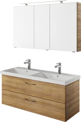 Produktbild von Badmöbel Set mit Doppelwaschtisch und Spiegelschrank in Riviera Eiche Nb. VILLATORO-66, B/H/T ca. 120/200/45 cm