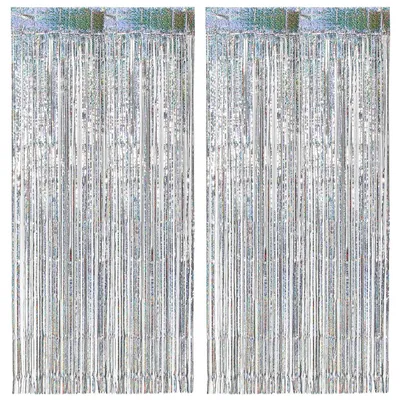 Glitzer-Lametta-Vorhang, 2 Stück, Silber, 1 x 2,5 m
