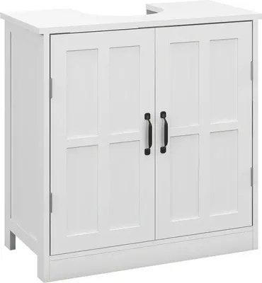 Image de Armoire Famanu Badschrank, design bambou - à encastrer, avec espace de rangement - blanc