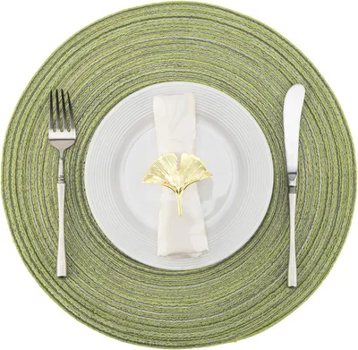 Produktbild von Runde Platzsets im 4er Set, Geflochtene Tischsets aus Baumwolle in Bohnengrün, Abwaschbar und Hitzebeständig, Rutschfest, Ø 38 cm, Platzdeckchen für Küche und Esstisch