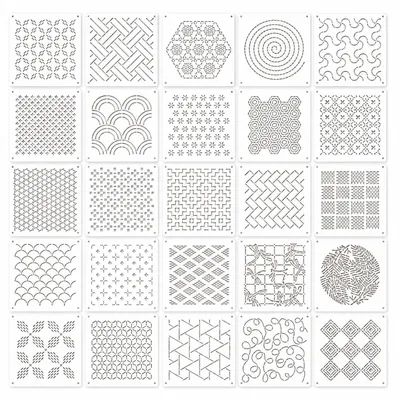 Produktbild von 25er Sashiko Schablonen Set Stickschablonen Quilt Schablonen 11,9×11,9cm DIY Nähschablonen für Patchwork Handarbeit Kinder Basteln
