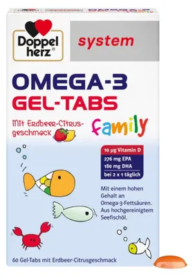 Immagine prodotto di Double Heart Omega-3 Gel-Tabs della famiglia Erdb.-Ci, 60 compresse masticabili