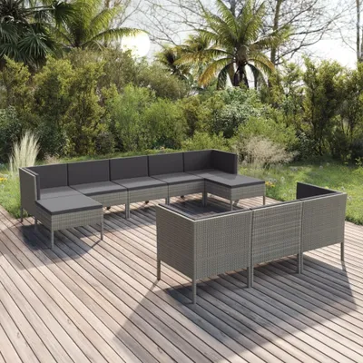 Produktbild von 10-tlg. Garten-Lounge-Set mit Auflagen Poly Rattan Grau , Gartenmöbel-Sets Design 2024
