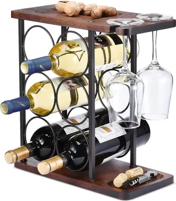 Image de Bouteilles de vin, sur pied, casier à bouteilles avec supports en verre, pour cuisine, bar, casier à vin