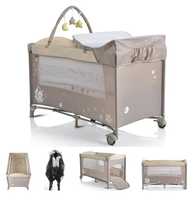 Produktbild von Moni Reisebett Sleepy Rollen, Wickelauflage, Matratze, Spielbogen, Seiteneingang beige braun