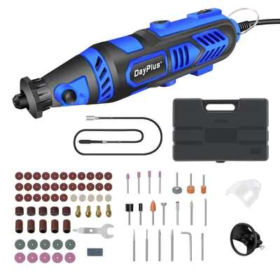 Produktbild von Rotationswerkzeug-Set - Mini-Elektroschleifer - 135 W - 6 Geschwindigkeitsstufen - 80 Zubehörteile - Ohne Akku - Blau