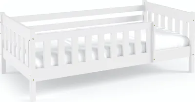 Obrázek produktu pro Dřevěná postel BAMBI 160 s postranicemi a zásuvkou, dětská pěnová matrace, bílá.