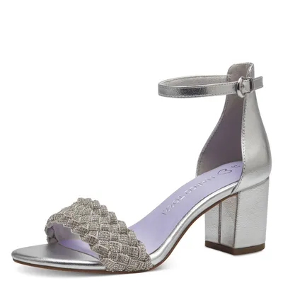 Produktbild von MARCO TOZZI Damen Sandalette geschlossene Ferse Glitzer Fesselriemen 2-28399-42, Größe:36 EU, Farbe:Silber