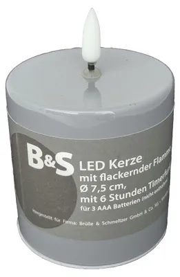 Produktbild von LED Kerze Grau hochglanz 3D Flamme 6 Stunden Timer 7,5 x 7,5 Ø cm