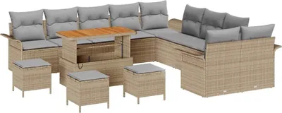 Image de Ensemble de salon de jardin vidaXL, 14 pièces, 13 places, beige et gris clair