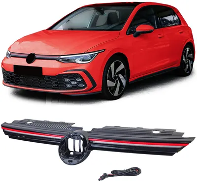 Obrázek produktu pro Sportovní maska chladiče, černá a červená, pro VW Golf 8/GTI/GTD/R-Line, modely 2019–2024