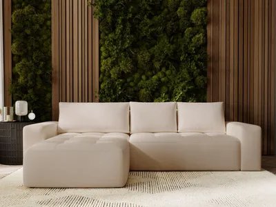 Produktbild von GrainGold Ecksofa L-Form Portland Links - Ecksofa mit Schlaffunktion, Bettkasten - Moderne Ecksofa, Wohnzimmer Sofa - Eckcouch Beige (Trinity 6953)