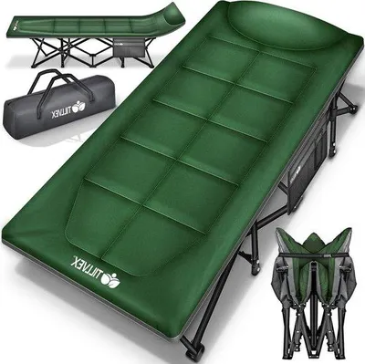 Productafbeelding van Campingbed Inklapbaar - Veldbed Opvouwbaar - Buiten Ontspannen - Extra Breed Ontwerp - Tot 200 kg - Zwart