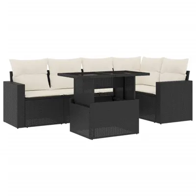 Image de vidaXL Ensemble de salon de jardin 6 pièces avec coussins noir poly rotin