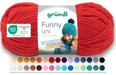 Produktbild von Gründl Wolle Funny uni Chenille Wolle 1 Knäuel 100 g, Kirsche