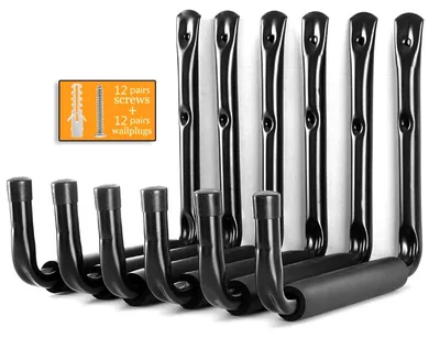 Produktbild von Garage Wandhaken Set von 6 Schwarz - Robuste Stahlaufhänger mit Gummibeschichtung