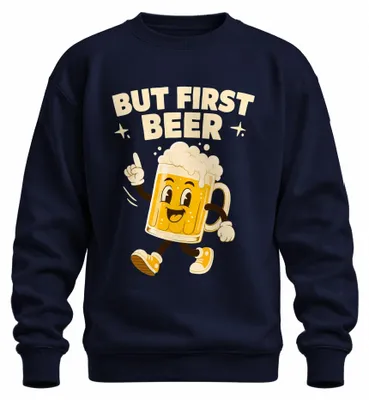 Obrázek produktu pro Tričko s potiskem "But First Beer" v retro stylu, s motivem piva, vhodné na   nebo oslavu svatby, barva tmavě modrá, velikost L