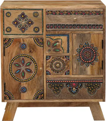 Zdjęcie produktu dla Marrakesh Wykwintna komoda z szufladami wykonana z drewna o wysokości 68 cm | Orientalna dekoracja mała komoda z szufladami stolik nocny z intarsjami do stylowego przechowywania i dekoracji salonu sypialnia