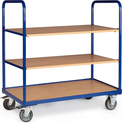 Produktbild von Protaurus Etagenwagen F250 mit 2 geraden Schiebegriffen und 3 Ladeflächen 850x500mm mit Bordkante unten
