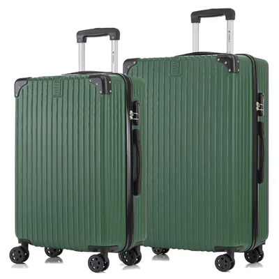 Produktbild von Suitcase Set, Rollkoffer Handgepäck, Kofferset, mit 4 Rollen 360°, Hartschalenreise Zahlenschloss, Weicher Gummigriff (2er Set, L&XL, Dunkelgrün)
