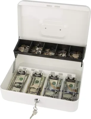 Produktbild von Bargeldaufbewahrungsbox mit Schloss, 2 Schlüsseln, Metall-Spardose mit Geldfach, große Kapazität, mehrere Fächer, tragbarer Safe mit Schloss