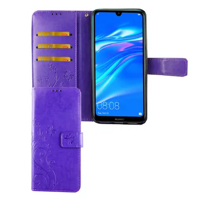 Productafbeelding van Huawei Y7 2019 telefoonhoesje, beschermende tas, hoesje, flip-case met kaarthouder, paars