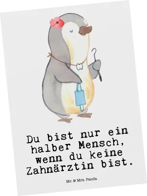Produktbild von Mr. & Mrs. Panda Ansichtskarte Zahnärztin Herz - Weiß - Geschenk, Postkarte, Kunstkarten, Motivkarte, Grußkarte, Ansichtskarten, Postkarten