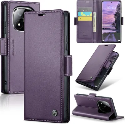 Produktbild von Lederhülle für Xiaomi Redmi Note 14 Pro/Note 14 Pro+ 5G Brieftasche Kartenfach Schutzhülle mit Standfunktion Lila