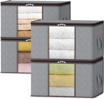 Produktbild von Kleideraufbewahrungsbeutel – Set mit 4 – 4er-Pack Kleiderschrank-Organizer und -Aufbewahrungsboxen – Faltbare Aufbewahrungsbehälter mit verstärktem Tragegriff