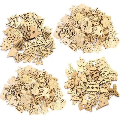 Productafbeelding van 200 houten hangers, kerstversiering, mini-decoratie, natuurlijke stijl